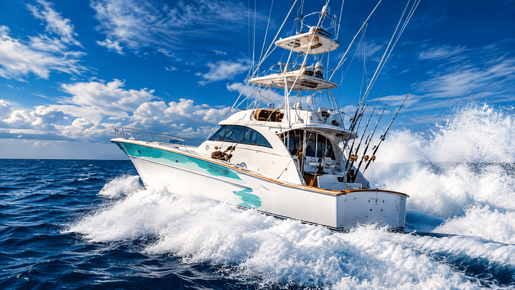 Embarcación de pesca de torneo con torre de observación y tangones de pesca